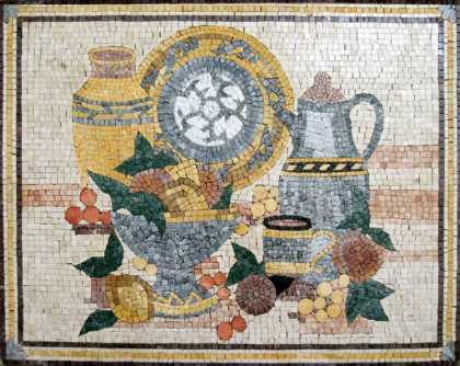 Plate Jugs & Fruit Bowl Bordered Backsplash Mosaic