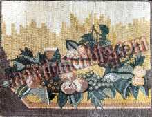Fruits Still Life on Yellow Kitchen Backsplash Mosaic