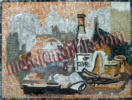 Colorful Cheese & Wine Still Life Backsplash Mosaic