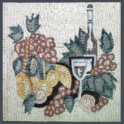 Fruits & Wine Still Life Square Backsplash Mosaic