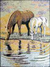 Horses Drinking Water Mosaic