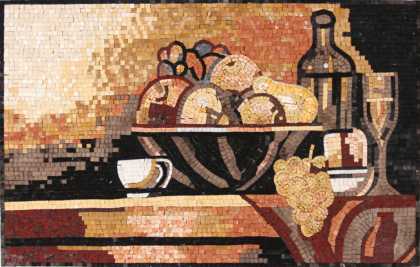 Still Life Fruit Basket Kitchen Backsplash Mosaic