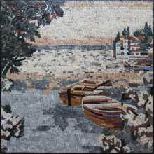 LS121 Calm Boat Sea Shore Sand Landscape  Mosaic
