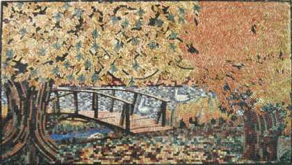 LS48 autumn scene of wood river bridge Mosaic
