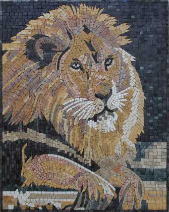 Lion Mosaic Portrait Interior Exterior Tile Mural