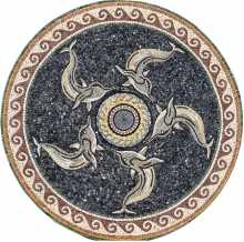 Floor Medallion Dolphins in Circle Wave Border Mosaic