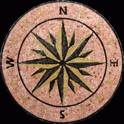MD162 Pink Brown Yellow And Black Compass Mosaic