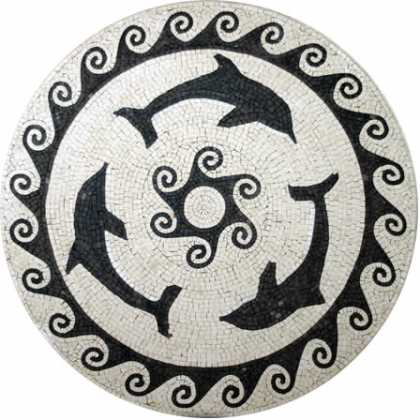 Black & Cream Marble Medallion Dolphin Trio Mosaic