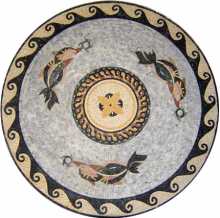 Elegant Marble Medallion of Swimming Dolphin  Mosaic