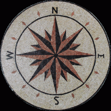 MD1777 Compass Nautical Brick Round Medallion  Mosaic