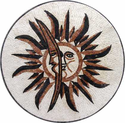 Brick and Black Sun & Moon Art Mosaic