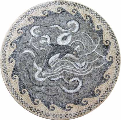 MD284 Grey dolphin and waves medallion Mosaic