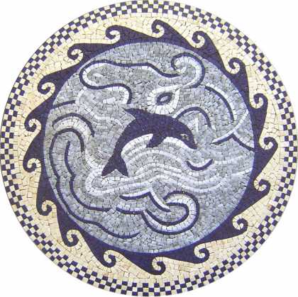 MD308 blue dolphin and waves medallion Mosaic