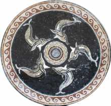Marble Medallion Dolphins Swimming in Circle Mosaic