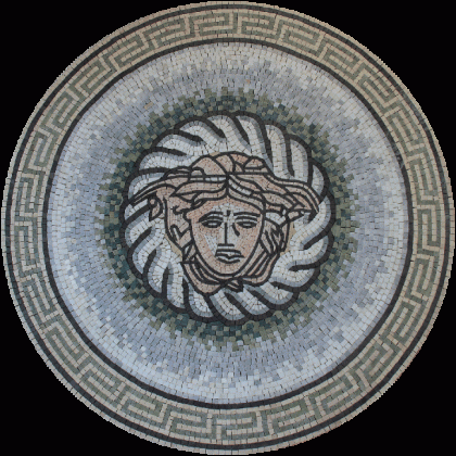 MD543 Versace Round Medallion Greek Keys Border  Mosaic