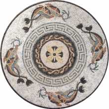 Marble Medallion Meanders & Waves Dolphin Mosaic