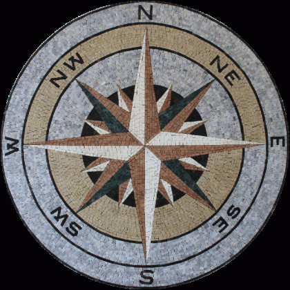 MD974 Beautiful Nautial Compass Medallion Art  Mosaic
