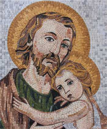 Saint Joseph and Baby Jesus Mosaic Marble Icon