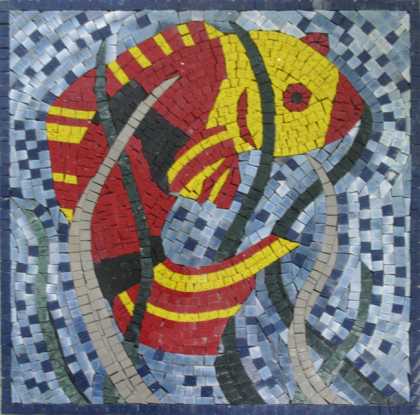 Small Mosaic Fish Square Tile Inlay