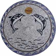 AN1071 Swimming Dolphins Medallion Sun Blue  Mosaic