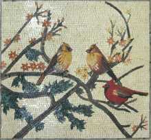 Cardinal Birds on Flower Branches Mosaic Mural