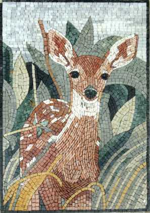 Vertical Mosaic Deer Mural Natural Marble