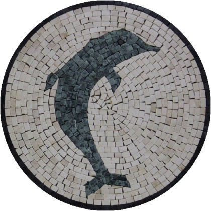 Marble Medallion White Background Dolphin Mosaic