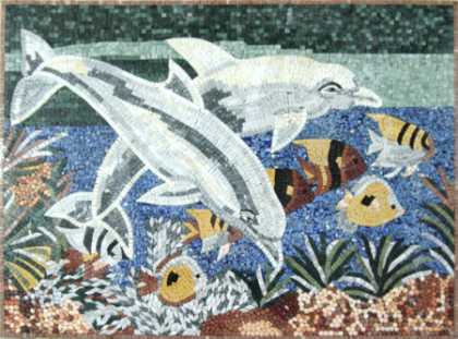Dolphins Mosaic Aquarium Decoration