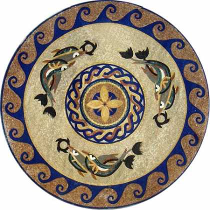 Round Luxury Mosaic Marble Tile Dolphins