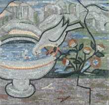 Dove Drinking from Water Fountain Mosaic Mural