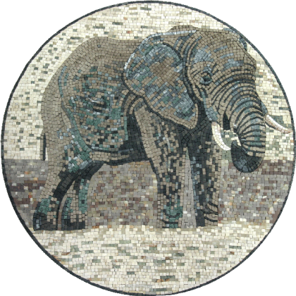 Elephant Round Mosaic Art