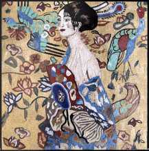 Geisha with Floral Background Mosaic Art