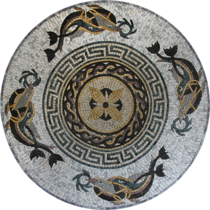 Floor Medallion Greco Roman Dolphins Mosaic