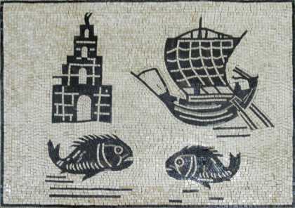 Greco Roman Mosaic Fishing Scene Detail