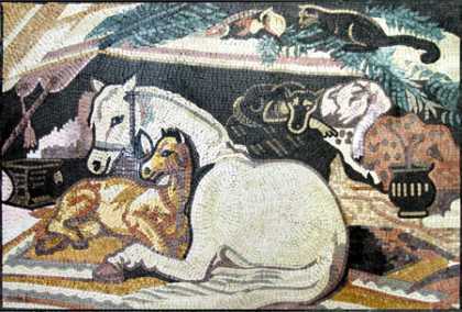 Horses Farm Scene Mosaic Mural