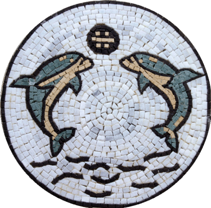 Marble Medallion Jumping Dolphins Mosaic