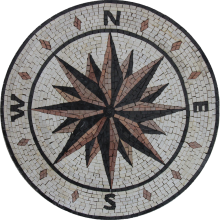 Floor Medallion Compass Mosaic for Outdoor or Indoor