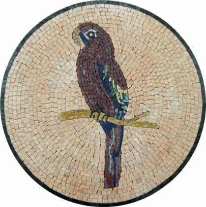 Round Parrot Tile Art Bird Mosaic
