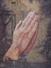 Praying Hands with Cross Religious Mosaic Mural