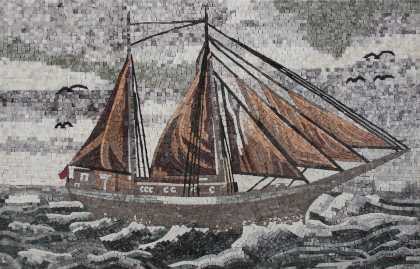 Sailing Away Mosaic Boat Mural
