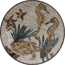 Round Starfish & Sea Horses Medallion Mosaic