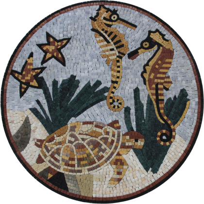 Seahorse Round Mosaic Medallion