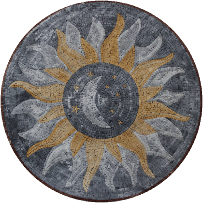 Moon and Stars Inside Sun Mosaic