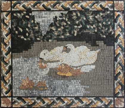 Two Swans and Water Lilies Wall  Mosaic